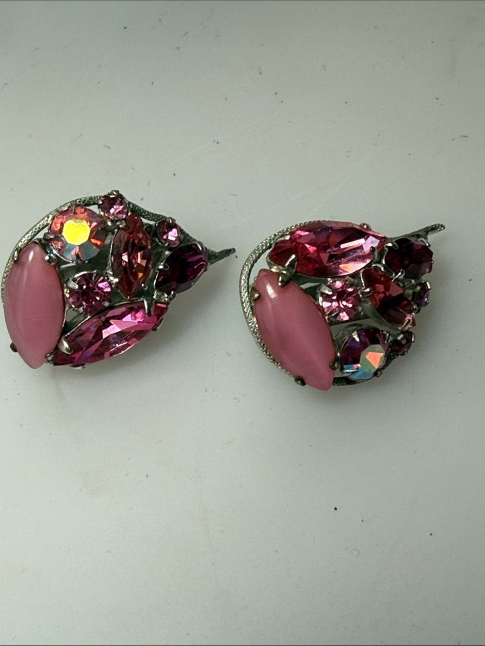 Pink Crystal Cluster Clip-On Earrings - Unbranded